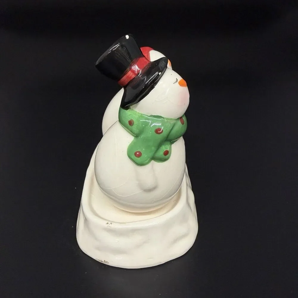 Vtg Snowman Salt Pepper Shakers w Tray Christmas Ceramic Mr Mrs Holiday Decor